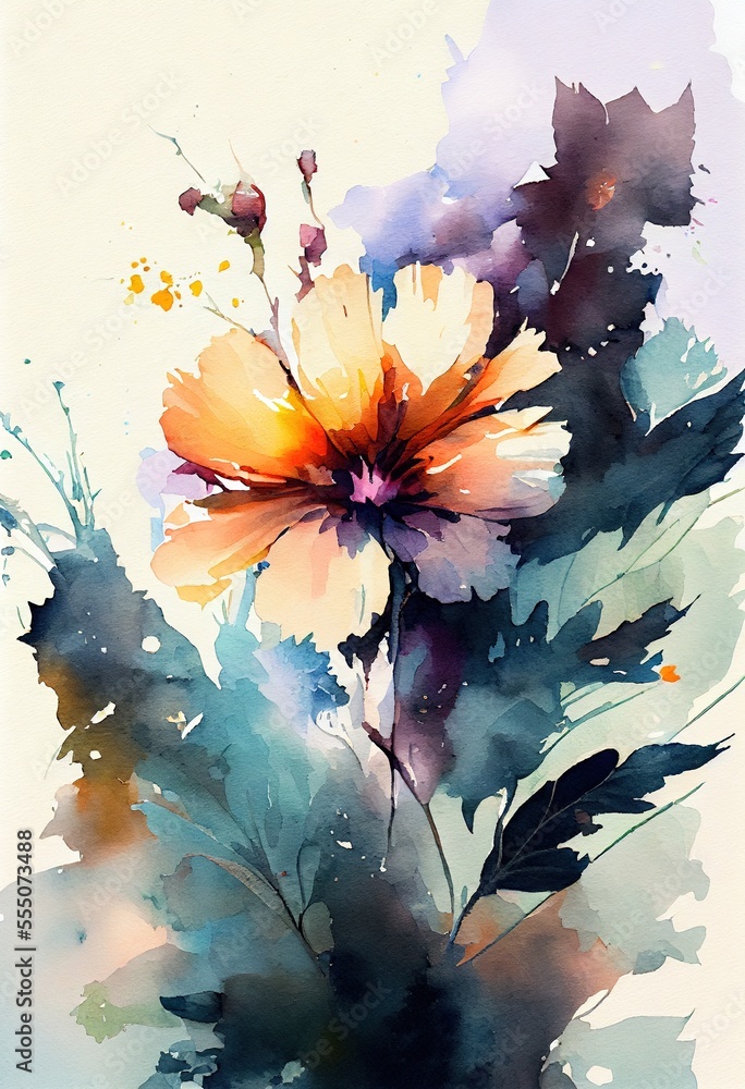 Beautiful watercolour illustration of flowers. Generative art	