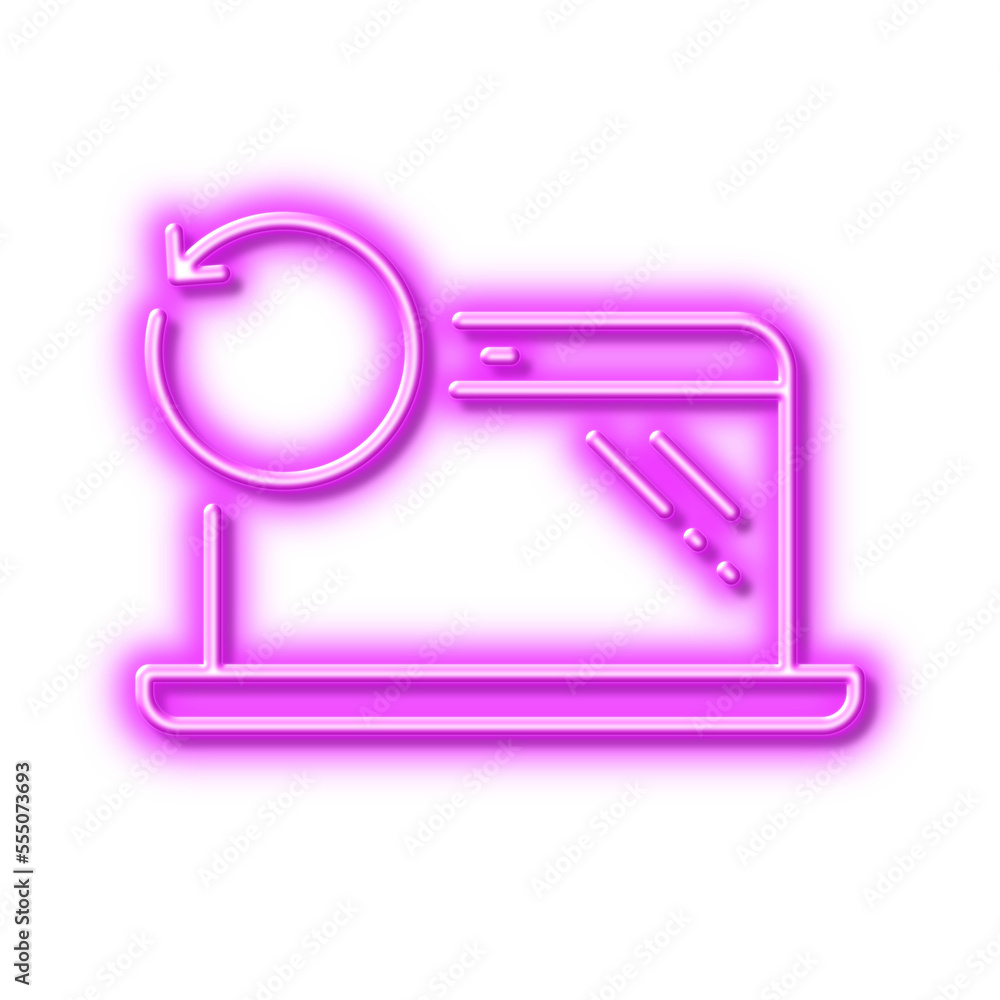 Recovery laptop line icon. Backup data sign. Restore smartphone information. Neon light effect outline icon. Recovery laptop line icon. Backup data sign. Restore smartphone information. Neon light effect outline icon.