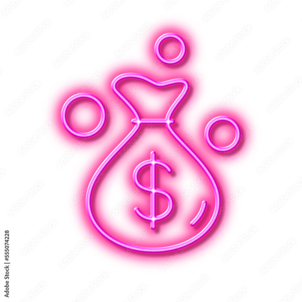 Money bag line icon. Cash coins sign. Neon light effect outline icon. Money bag line icon. Cash coins sign. Neon light effect outline icon.