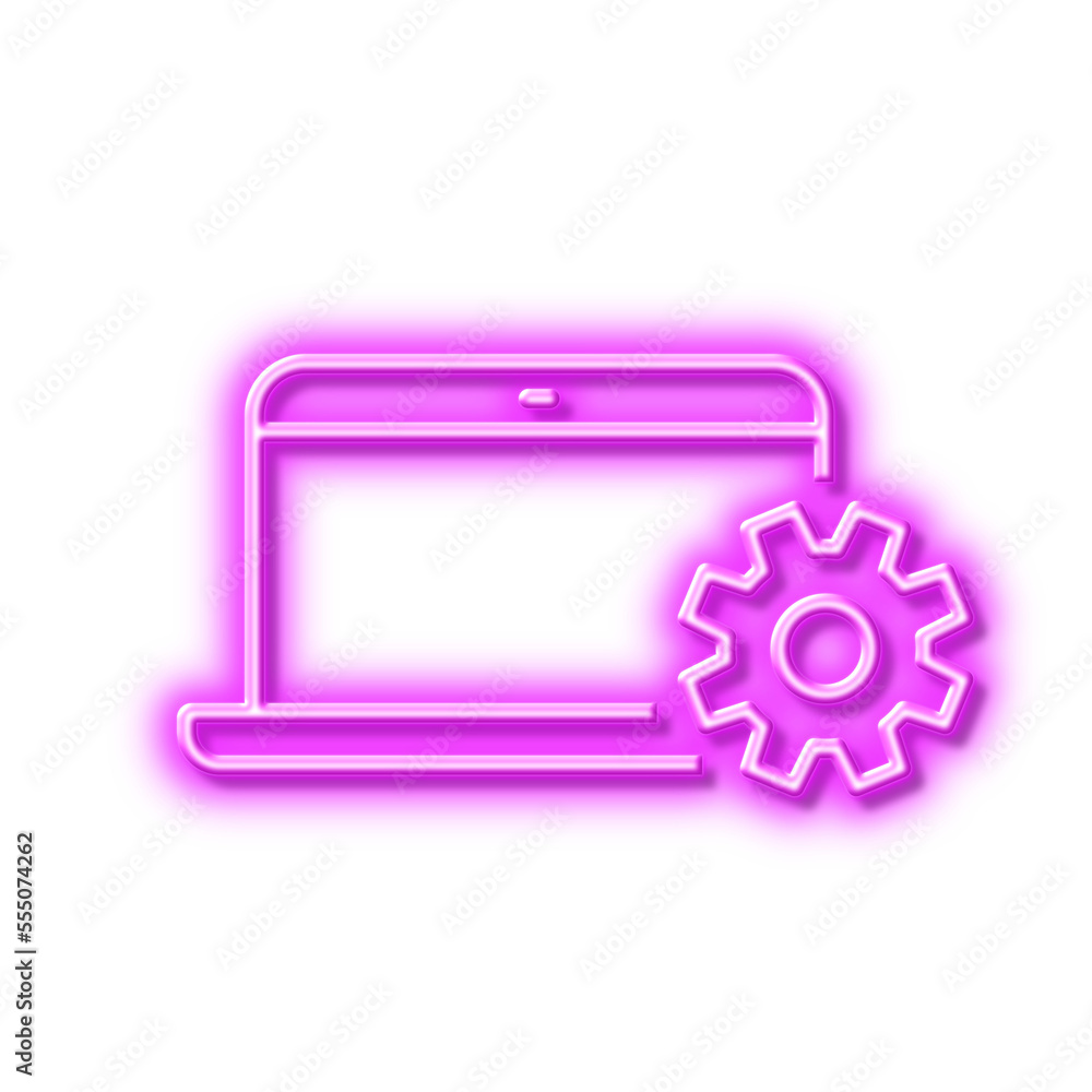 Laptop computer icon. Notebook Service sign. Neon light effect outline icon. Laptop computer icon. Notebook Service sign. Neon light effect outline icon.