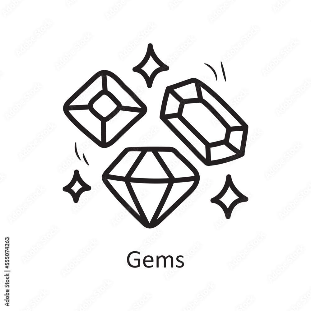 Gems Vector Outline Icon Design illustration. Medieval Symbol on White background EPS 10 File Gems Vector Outline Icon Design illustration. Medieval Symbol on White background EPS 10 File