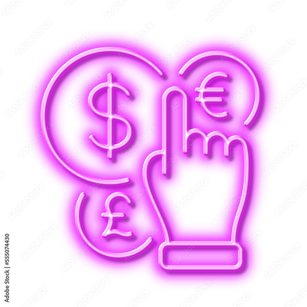 Money currency line icon. Cash exchange sign. Neon light effect outline icon. Money currency line icon. Cash exchange sign. Neon light effect outline icon.