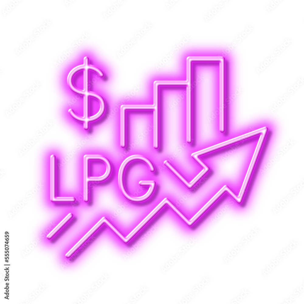 Rise price line icon. LPG excise duty sign. Neon light effect outline icon. Rise price line icon. LPG excise duty sign. Neon light effect outline icon.