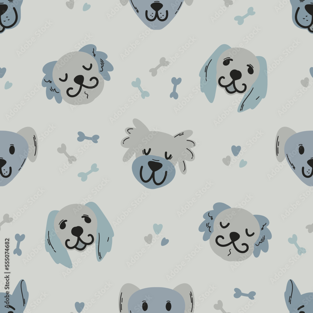 Seamless pattern cute doggies with bones and heart Seamless pattern cute doggies with bones and heart