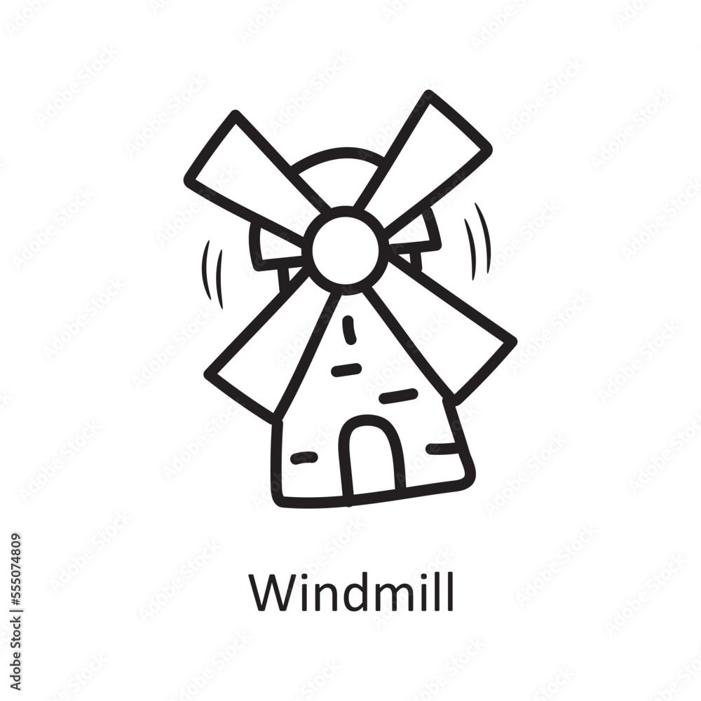 Windmill Vector Outline Icon Design illustration. Medieval Symbol on White background EPS 10 File Windmill Vector Outline Icon Design illustration. Medieval Symbol on White background EPS 10 File