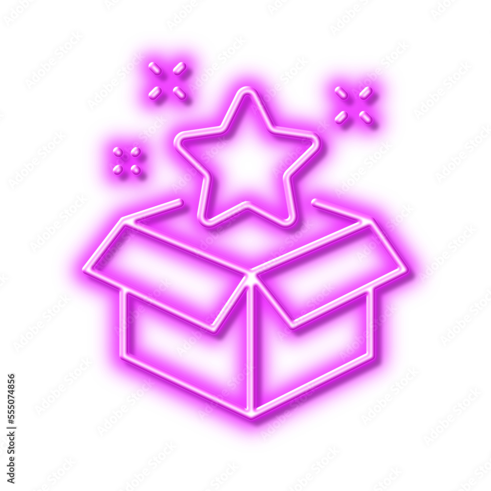 Loyalty program line icon. Bonus points. Discount box. Neon light effect outline icon. Loyalty program line icon. Bonus points. Discount box. Neon light effect outline icon.