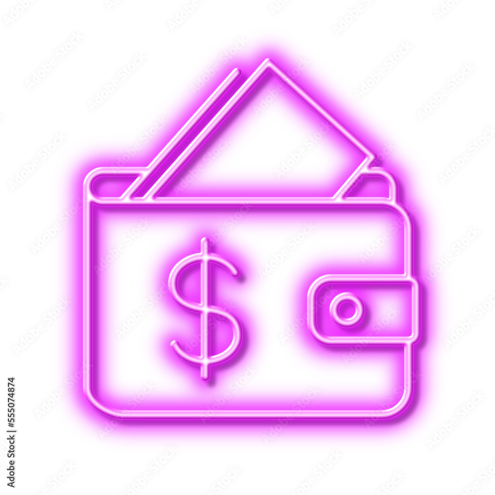 Wallet line icon. Affordability sign. Neon light effect outline icon. Wallet line icon. Affordability sign. Neon light effect outline icon.