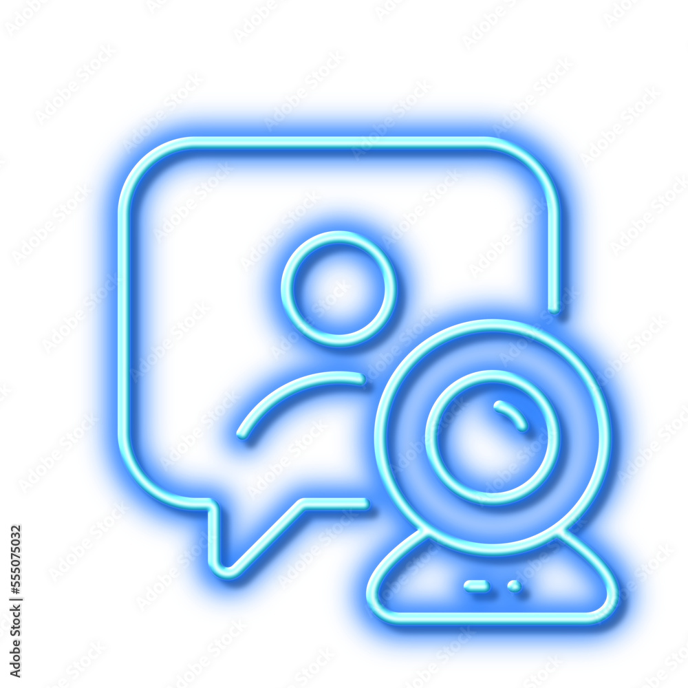Video conference line icon. Online training sign. Neon light effect outline icon. Video conference line icon. Online training sign. Neon light effect outline icon.