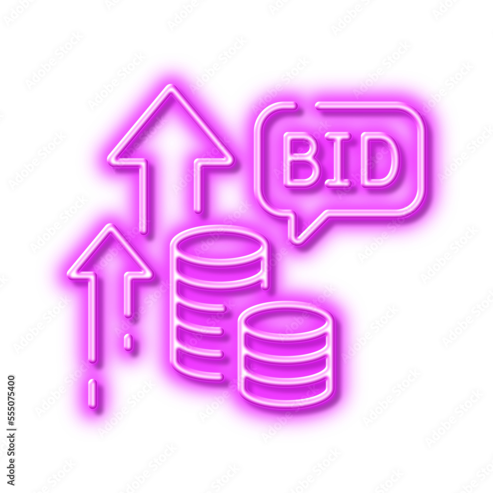 Bid offer line icon. Auction sign. Neon light effect outline icon. Bid offer line icon. Auction sign. Neon light effect outline icon.