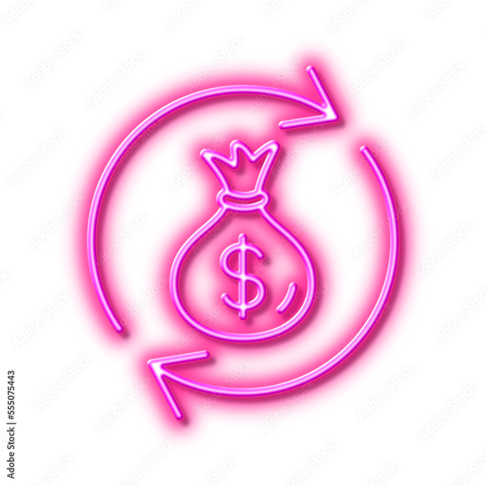 Cash exchange line icon. Dollar money bag. Neon light effect outline icon. Cash exchange line icon. Dollar money bag. Neon light effect outline icon.