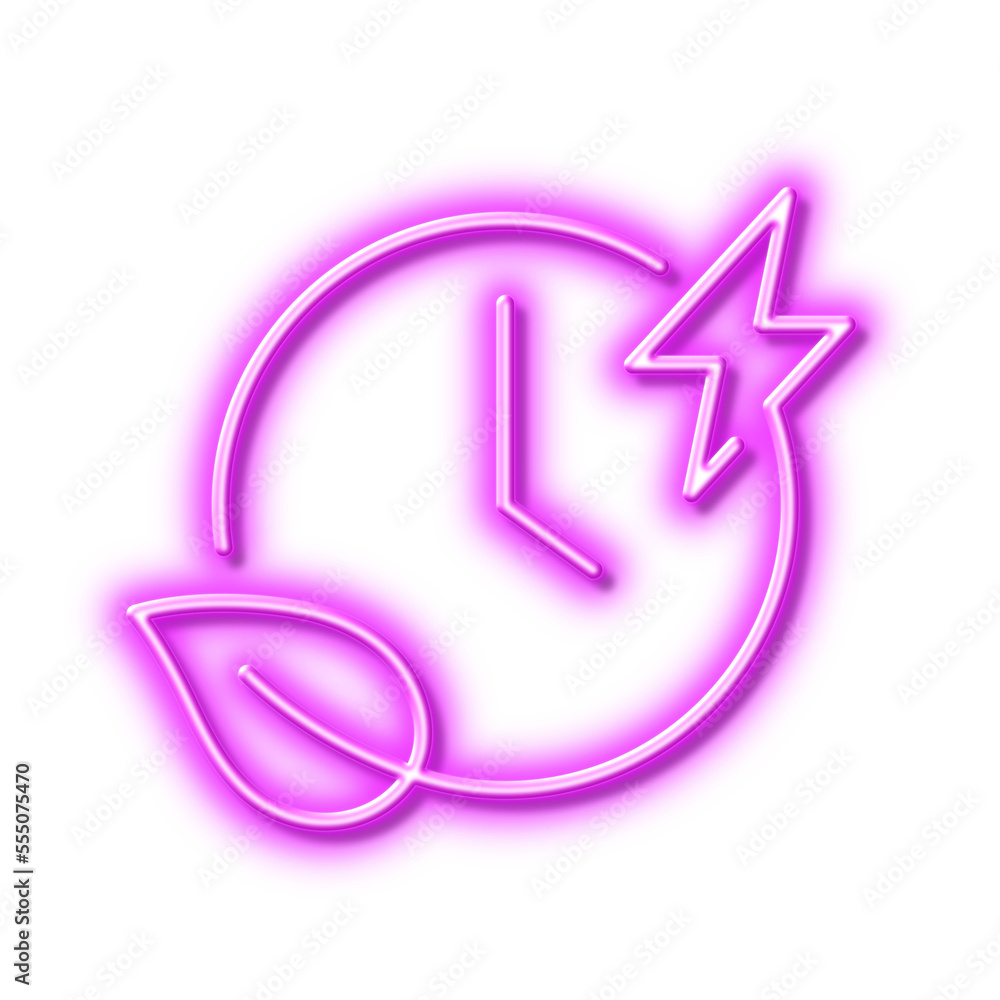 Charging time line icon. Charge accumulator sign. Neon light effect outline icon. Charging time line icon. Charge accumulator sign. Neon light effect outline icon.