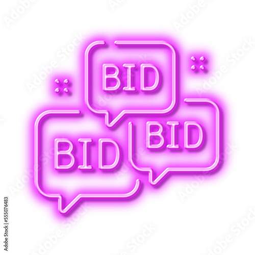 Bid offer line icon. Auction sign. Neon light effect outline icon.