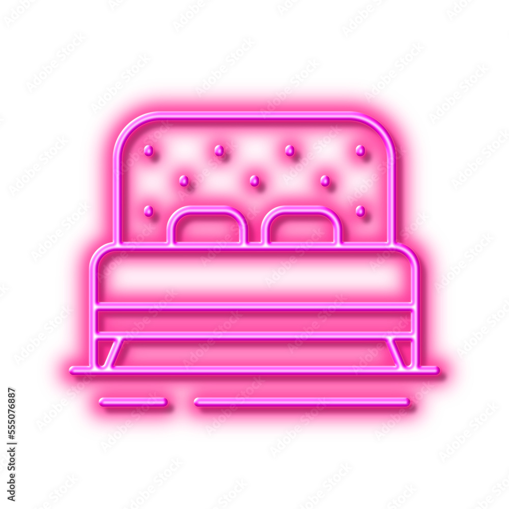 Bed line icon. Bedroom furniture sign. Neon light effect outline icon. Bed line icon. Bedroom furniture sign. Neon light effect outline icon.