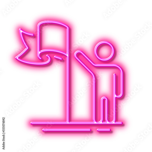 Leadership line icon. Success flag sign. Neon light effect outline icon.