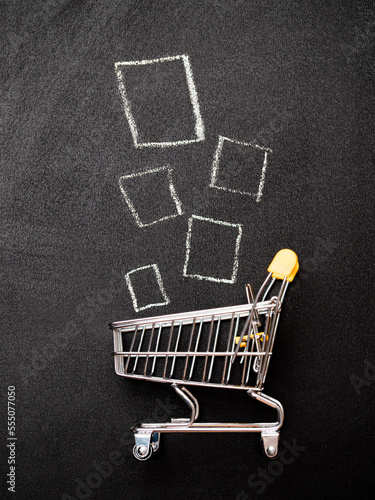Shopping cart and products, vertical