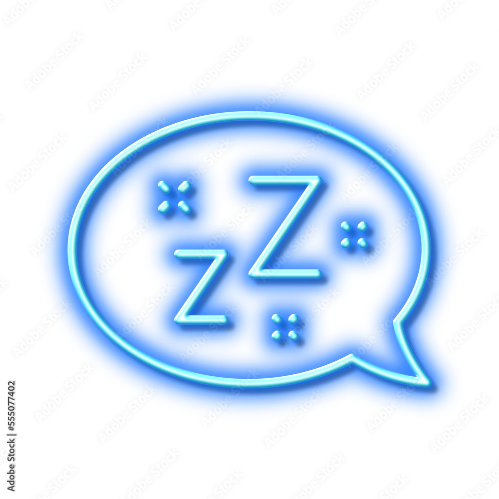 Sleep line icon. Zzz speech bubble sign. Chat message. Neon light effect outline icon. Sleep line icon. Zzz speech bubble sign. Chat message. Neon light effect outline icon.