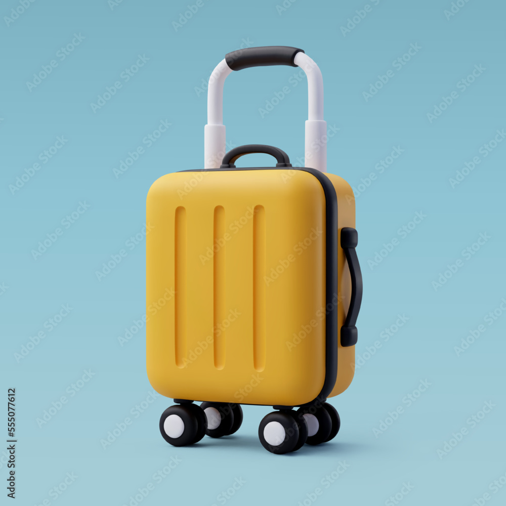 3d Vector Yellow Suitcase, Summer holiday, Time to travel concept. 3d Vector Yellow Suitcase, Summer holiday, Time to travel concept.