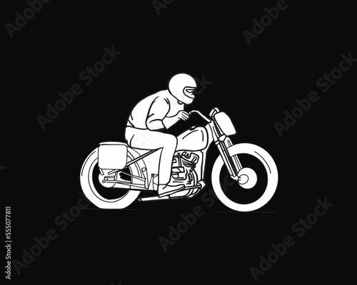 vintage hand drawing illustration rider old mottorcycle 