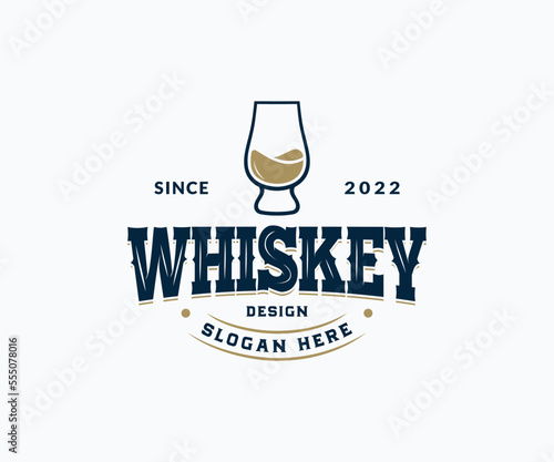 Whisky Bar Logo Design. Luxury Vintage Whiskey Glass Logo Design. Wine Logo Design