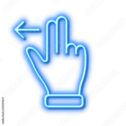 Touchscreen gesture line icon. Slide left arrow sign. Swipe action. Neon light effect outline icon.