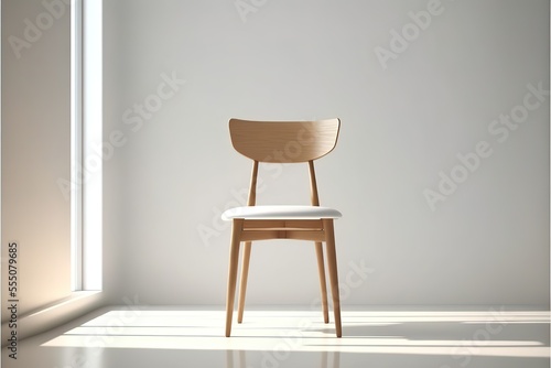 wood chair in white room for mockup. Generative AI