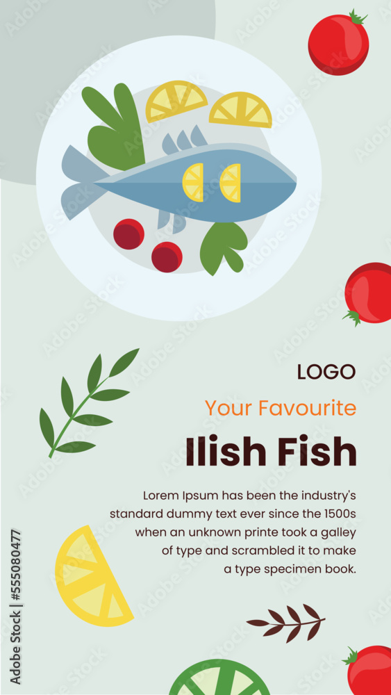 Asian fish dish vector template 