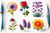 Set of different color flowers on a pure white color background. Colorful flowers set for design.