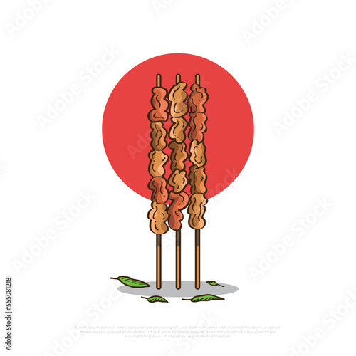Satay or Sate Vector Illustration, Traditional Food from Indonesia. Illustration of Sate and Green Cayenne Pepper