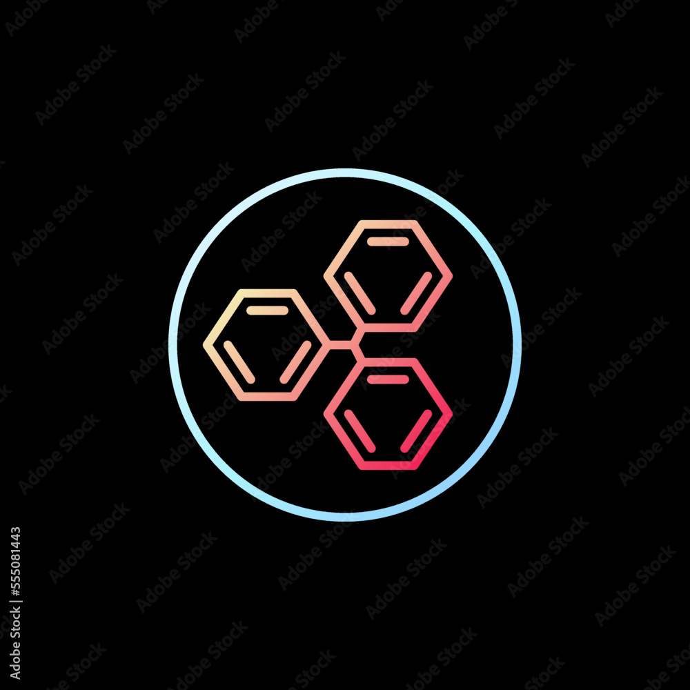 Chemical Hexagonal Formula Structure in Circle vector line colorful icon Chemical Hexagonal Formula Structure in Circle vector line colorful icon