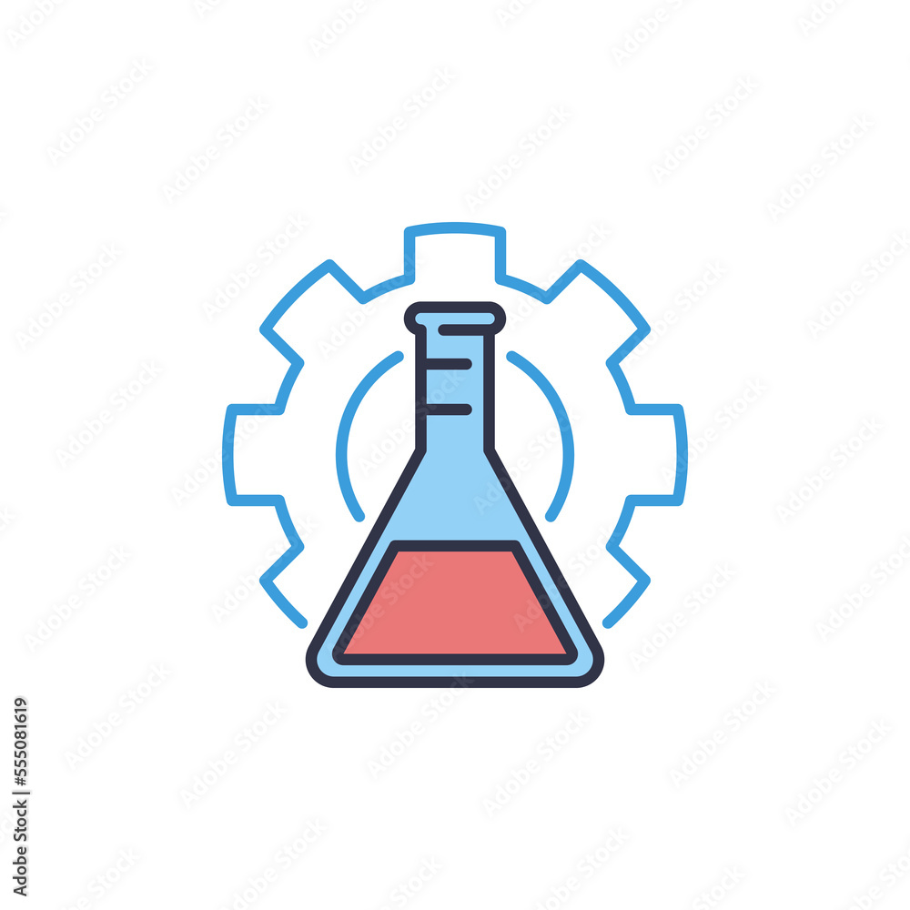 Flask inside Cog Wheel vector Science and Chemistry colored icon Flask inside Cog Wheel vector Science and Chemistry colored icon