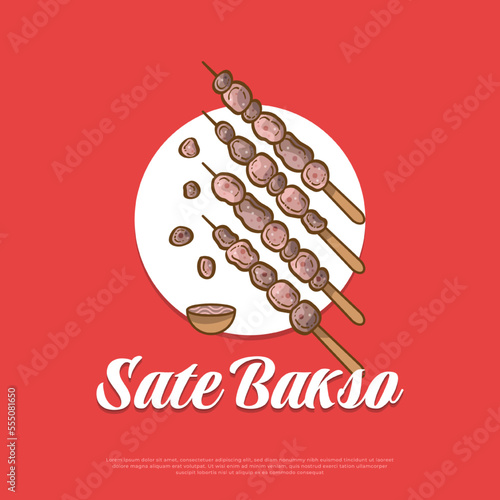 Illustration of Sate Bakso, Indonesian Food or Snack. Grilled Satay Meatball Vector Illustration