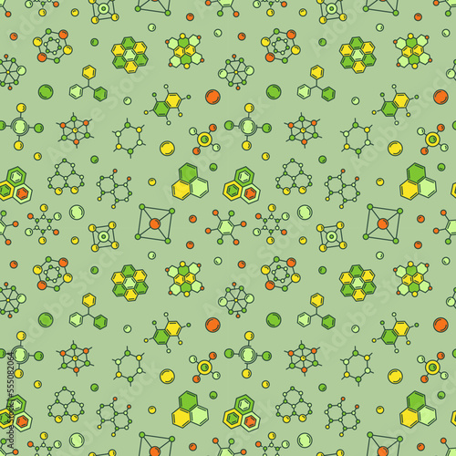 Vector Concept Green Seamless Pattern with Chemical Formulas