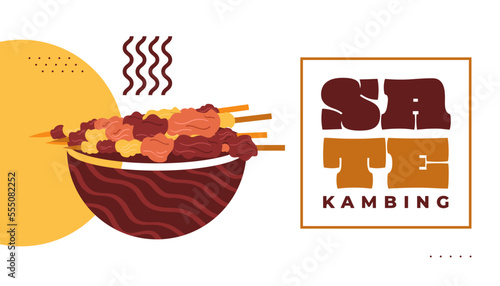Illustration of Sate Kambing or Lamb Satay, Popular Menu or Food in Indonesia