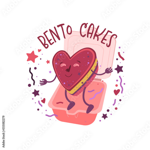 Korean Bento mini box cake. Editable vector illustration
