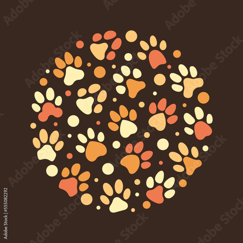 Circle with Cat Paw Print signs. Vector illustration with Pet Footprints