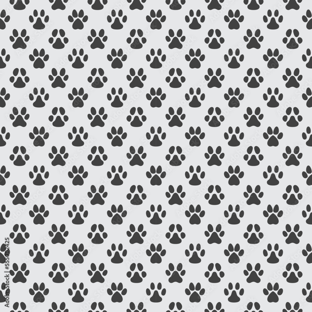 Footprints pattern. Vector seamless background with pet paw prints solid symbols Footprints pattern. Vector seamless background with pet paw prints solid symbols