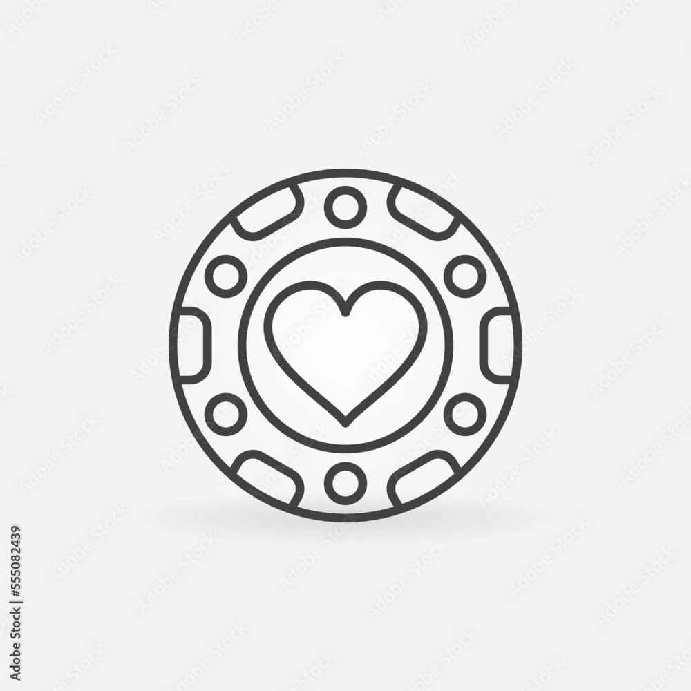 Hearts Poker Chip vector concept icon in outline style Hearts Poker Chip vector concept icon in outline style