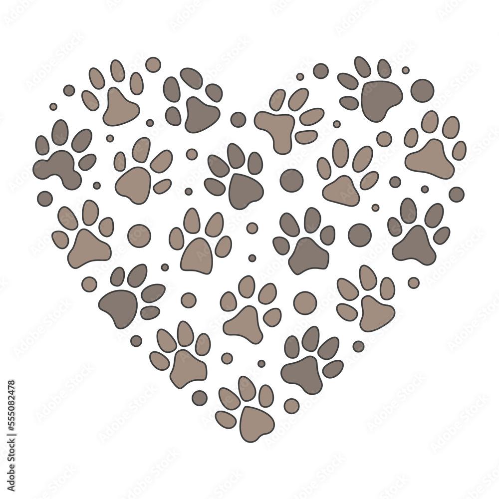 Obraz premium I Love Animals heart vector illustration with Pet Paw Print signs