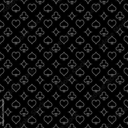 Hearts, Clubs, Spades and Diamonds Seamless Linear Background - vector Pattern