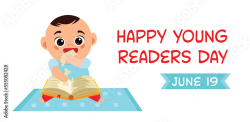 Happy young readers day. June 19. Vector illustration