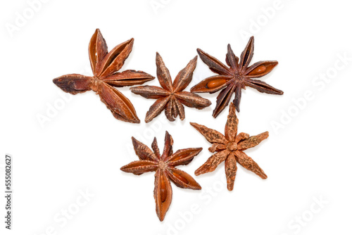 Close-up of star anise, Star aniseed ( illicium verum) isolated on white background