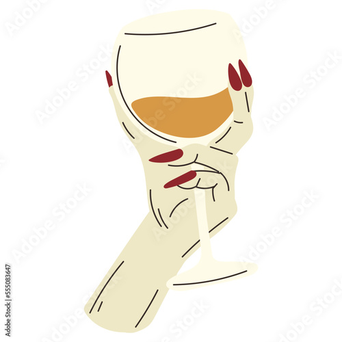 Hand with wine glass vector illustration in flat color design