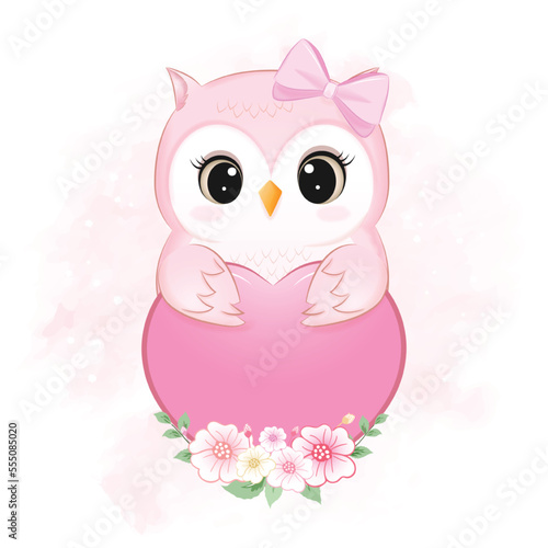 Cute owl and heart valentine's day concept © kheat