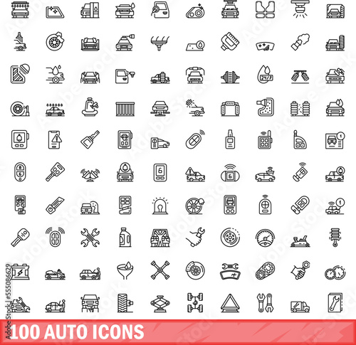 100 auto icons set. Outline illustration of 100 auto icons vector set isolated on white background