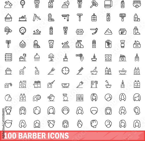 100 barber icons set. Outline illustration of 100 barber icons vector set isolated on white background