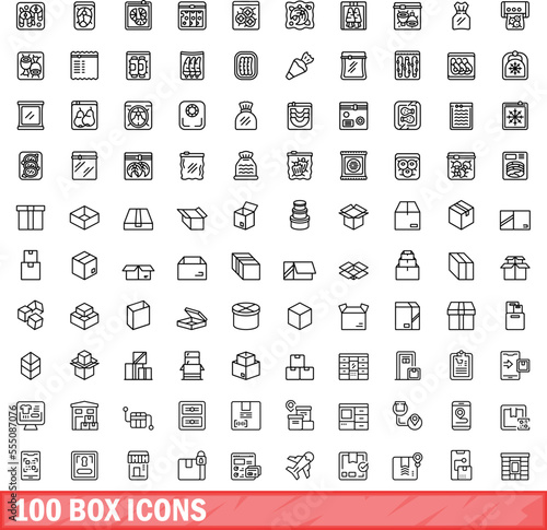 100 box icons set. Outline illustration of 100 box icons vector set isolated on white background