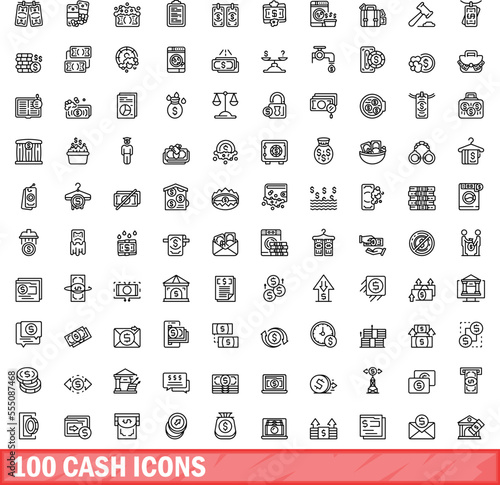 100 cash icons set. Outline illustration of 100 cash icons vector set isolated on white background