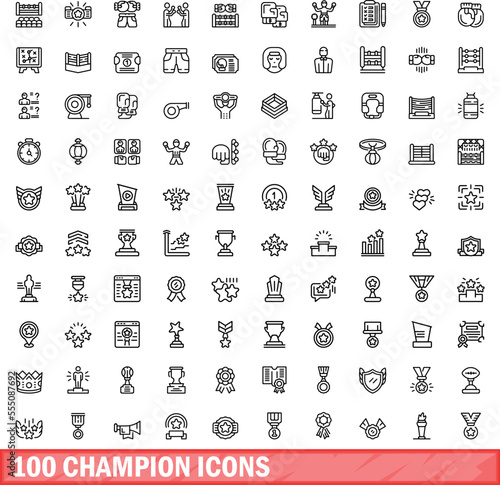 100 champion icons set. Outline illustration of 100 champion icons vector set isolated on white background