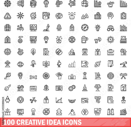 100 creative idea icons set. Outline illustration of 100 creative idea icons vector set isolated on white background