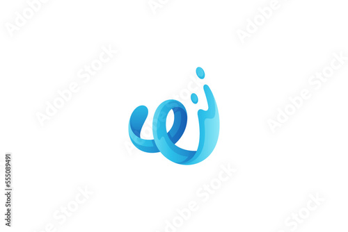 W letter logo with wave shape blue color